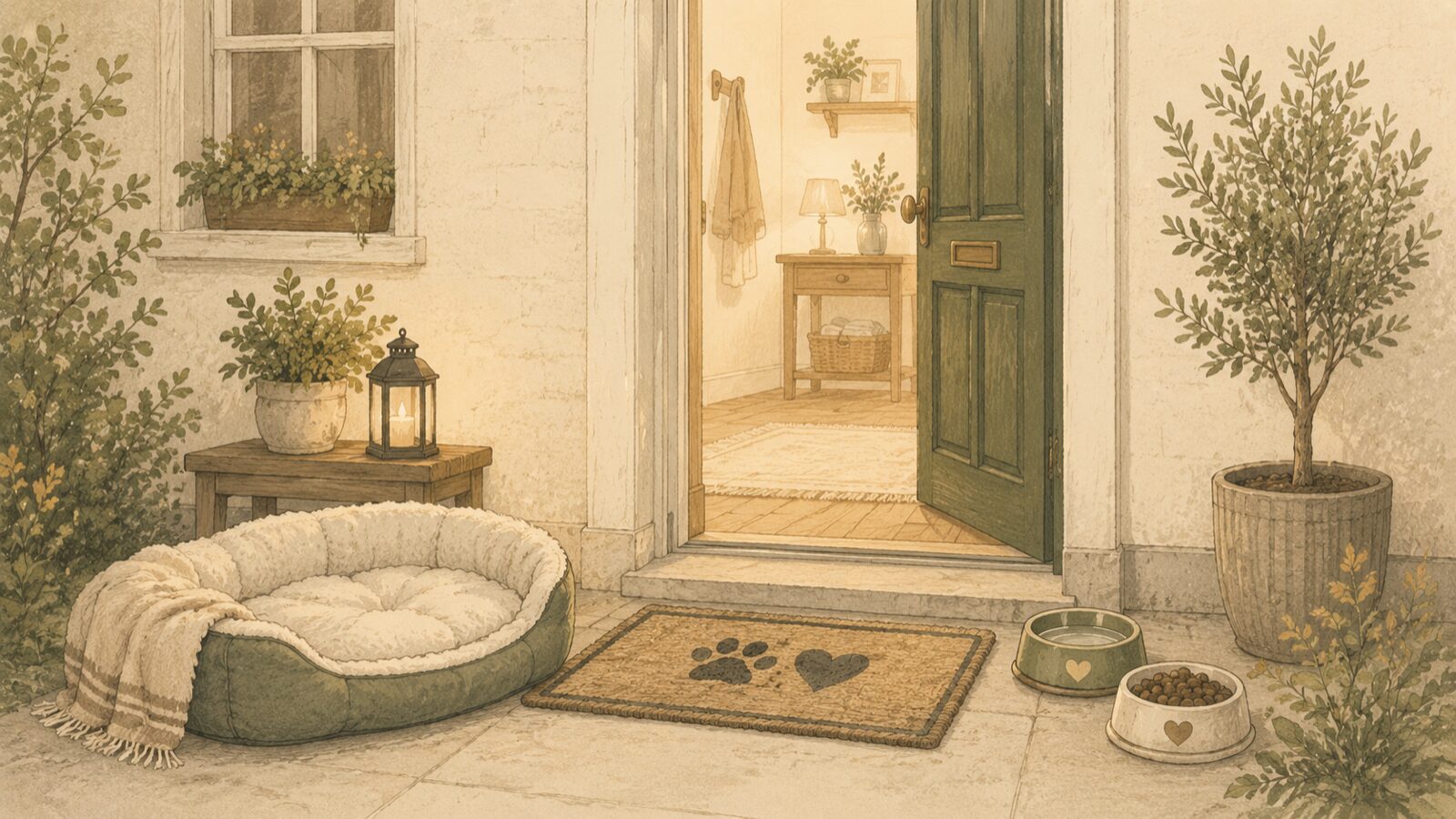 保護猫・保護犬を迎え入れる準備が整ったおうちのイラスト